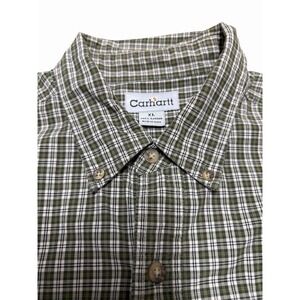 Vintage Carhartt XL Long Sleeve Green Button Down Shirt Pockets Mens